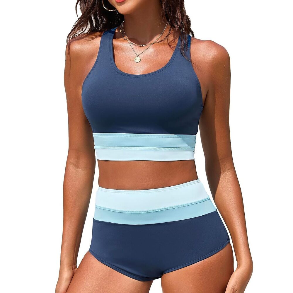 Women's High Waisted Bikini Sets Two Piece Swimsuit Bathing Suits Sporty
